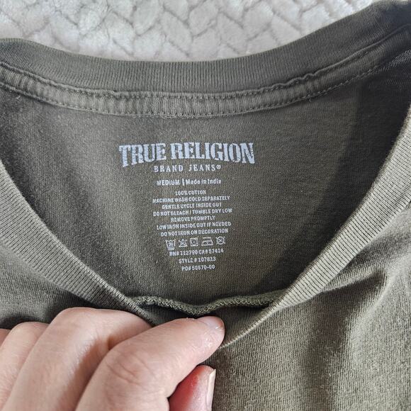 True Religion Men's Olive Green Logo Tee - Casual & Comfortable - Size Medium - Picture 2 of 5